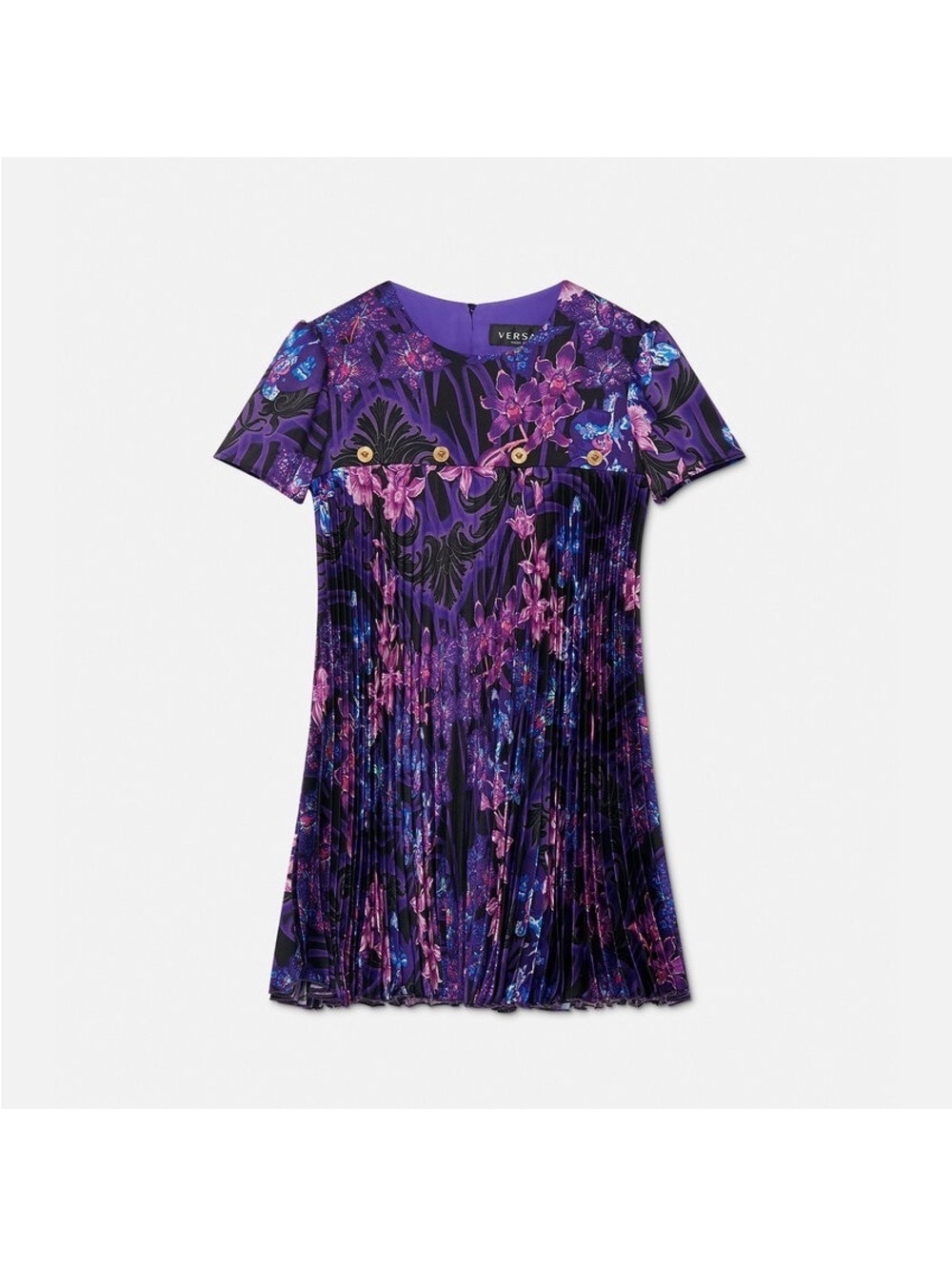 VERSACE Orchid Barocco Kids Pleated Dress, NWT, Size 8, Retail $795
